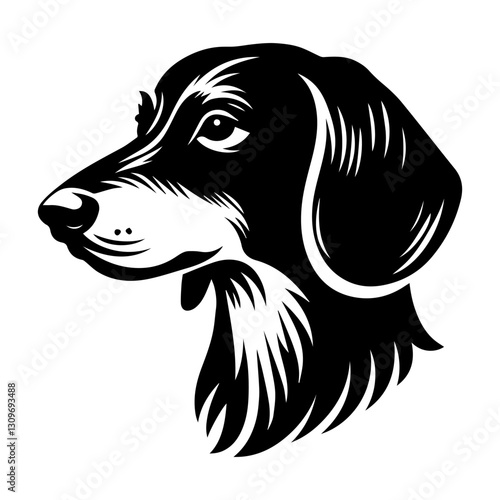 Dachshund's head is a black and white logo. EPS vector graphics..