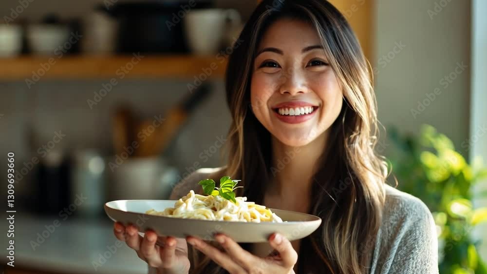 Culinary Delight: A radiant woman presents a delectable dish, embodying the warmth of home-cooked goodness and the joy of culinary creation. Culinary Delight: A radiant woman presents a delectable dish, embodying the warmth of home-cooked goodness and the joy of culinary creation.
