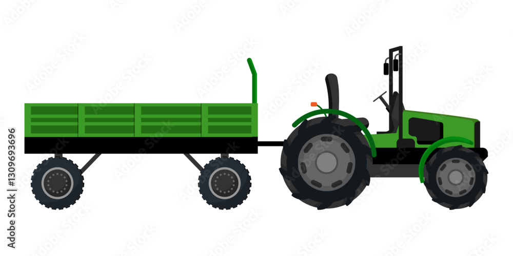 Fototapeta premium Green Tractor with Trailer
