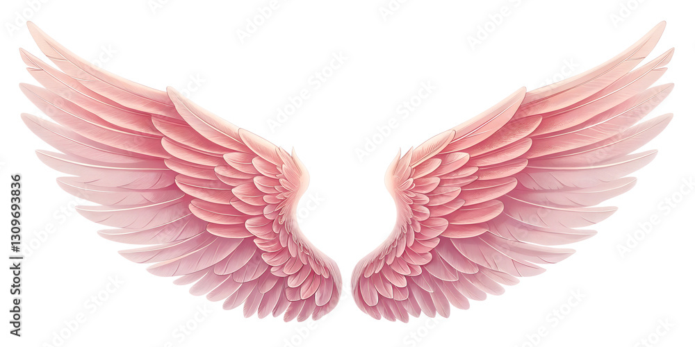 Obraz premium Angelic Pink Wings on White, Soft and Elegant Design for Fairytale-Inspired Creations, PNG Transparent