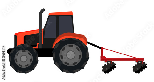Red Tractor with Disc Harrow