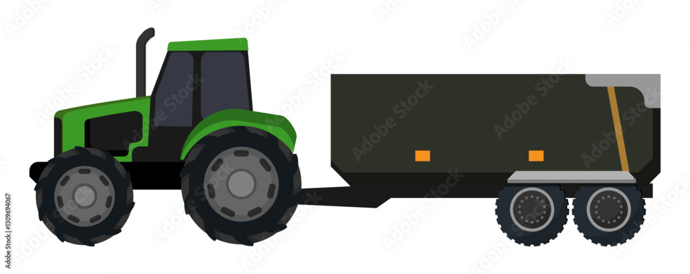 Fototapeta premium Green Tractor with Trailer