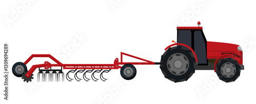 Red Tractor with Cultivator