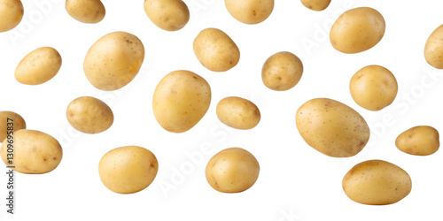 Falling Fresh Potatoes on White, Natural and Delicious Potato Varieties Falling from Above, PNG Transparent