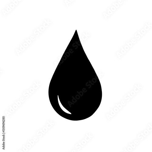 Minimalist black silhouette of a raindrop symbolizing water and hydration