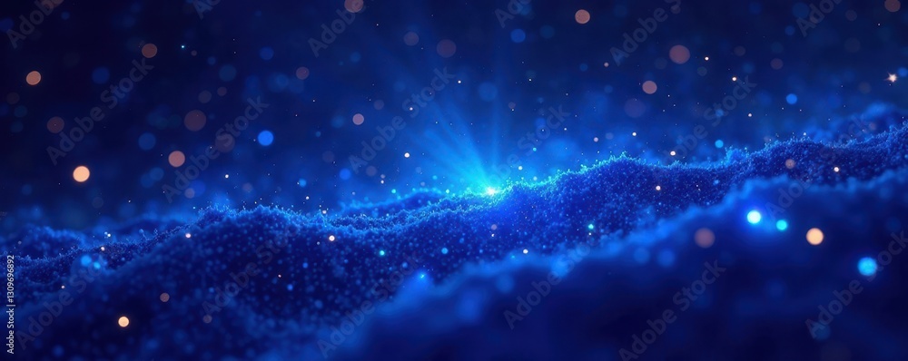 Fototapeta premium Abstract cosmic scene, blue ultraviolet neon stars shine brightly against dark backdrop, ultraviolet, surreal