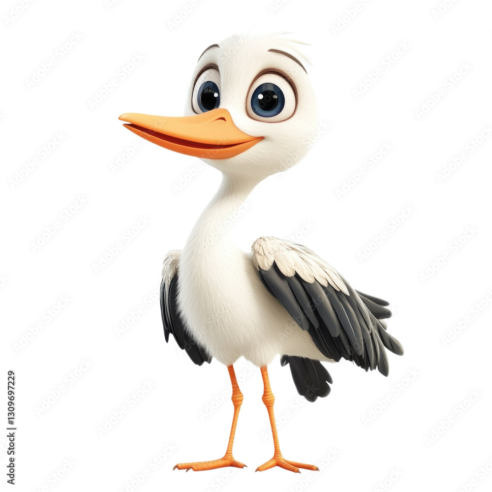 Obraz premium Stork character with big eyes and cheerful expression isolated on transparent background, PNG