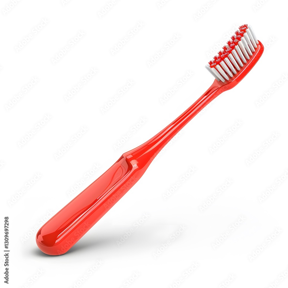 Bright Red Toothbrush with White Bristles on a Flat Surface Bright Red Toothbrush with White Bristles on a Flat Surface