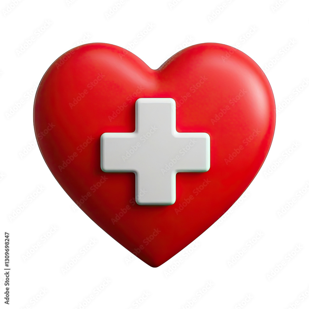 3d Red Heart and Heartbeat Wave Icon Isolated on Transparent Background, Generative AI