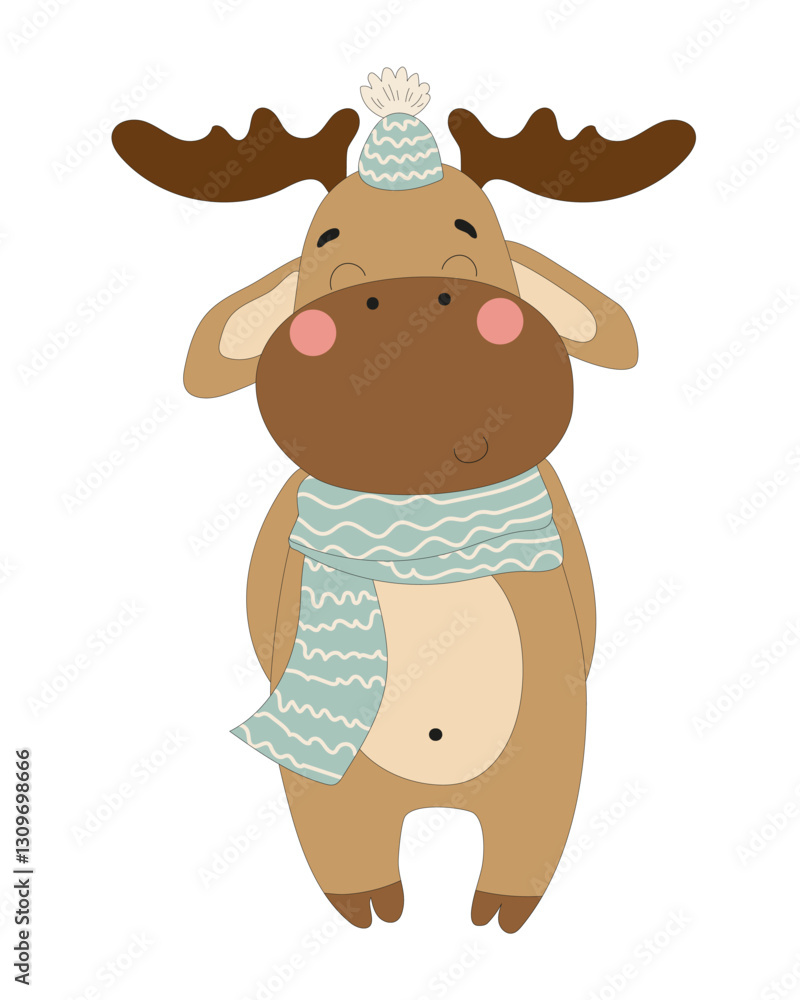 Obraz premium Moose in Scarf and Party Hat