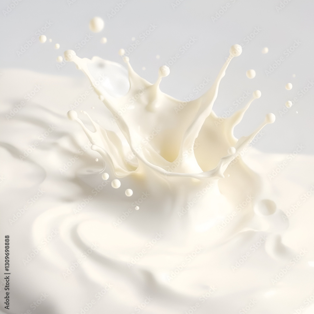 A dynamic splash of creamy milk showcases its richness and texture, capturing the fluid motion and vibrant tones of dairy in an artistic manner enhancing visual appeal. A dynamic splash of creamy milk showcases its richness and texture, capturing the fluid motion and vibrant tones of dairy in an artistic manner enhancing visual appeal.