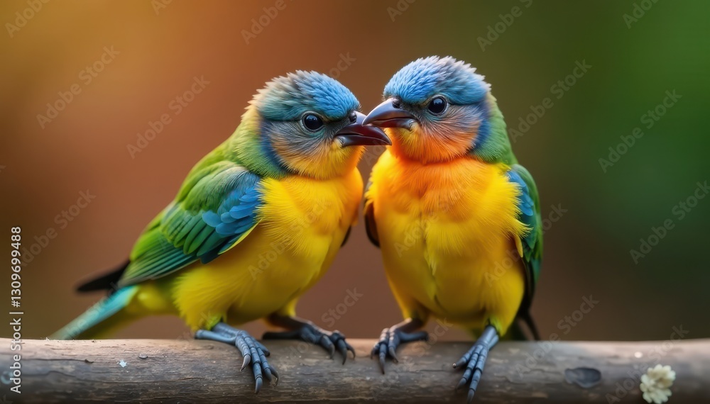 Obraz premium Close-up of two small birds cuddling, artistic blur, bird, nature