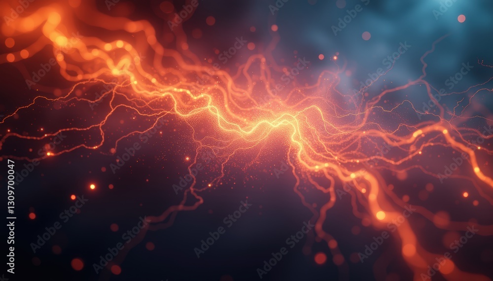 Abstract electric arcs with fiery red and orange sparks in a dark space Abstract electric arcs with fiery red and orange sparks in a dark space