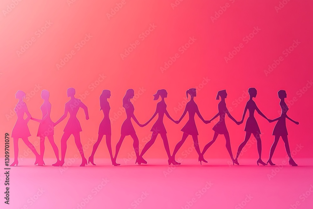 Pink Female Figures Teamwork Illustration Pink Female Figures Teamwork Illustration