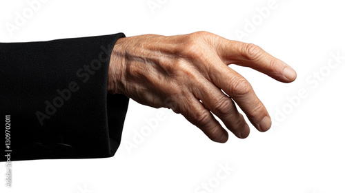 Gesture of a human hand reaching forward, isolated on transparent background, PNG photo