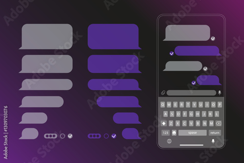 Message bubbles template for creating dialogues on white background. Text template bubbles. Mockup Web messenger interface.