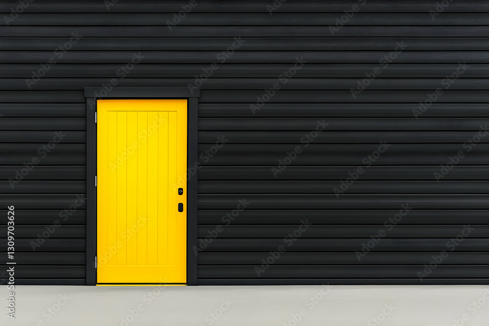 Vibrant Yellow Door on Black Wood Wall Illustration Vibrant Yellow Door on Black Wood Wall Illustration