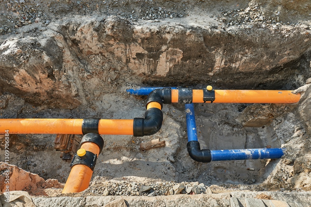 Construction site utility pipes hole