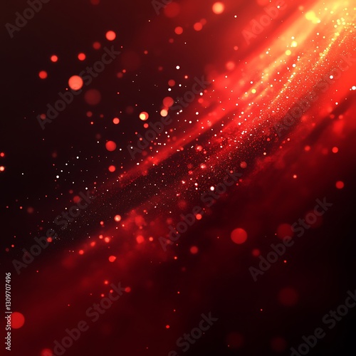 Red Abstract Background with Glowing Particles and Light Streaks