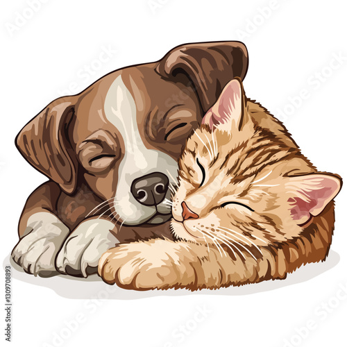 Adorable Dog and Cat Snuggling Together in Cozy Moment