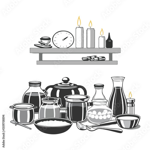 Cooking weights and measures set. Liquid culinary ingredients. Typical kitchen containers, utensils for different recipes. Flat vector illustration isolated on white background