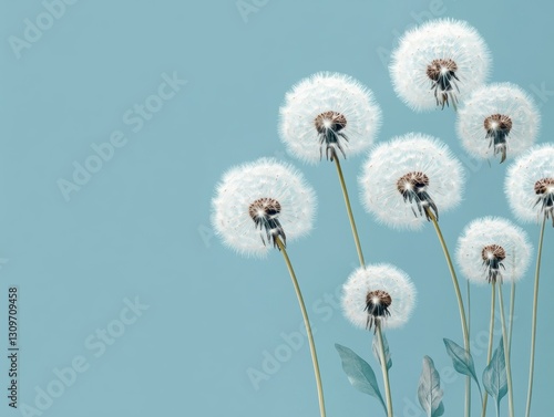 Wallpaper Mural Delicate dandelion heads against a soft blue background for tranquil decor Torontodigital.ca