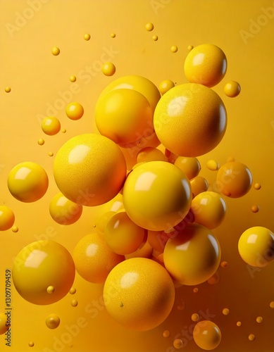 3D yellow balls background with yellow background, wallpaper for mobile phone

