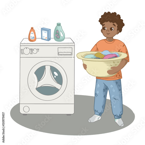 Boy with Laundry Basket