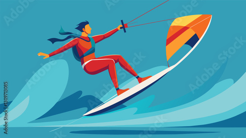 A dynamic kite surfer showcases their skills as they exee a series of impressive jumps and turns.. Vector illustration