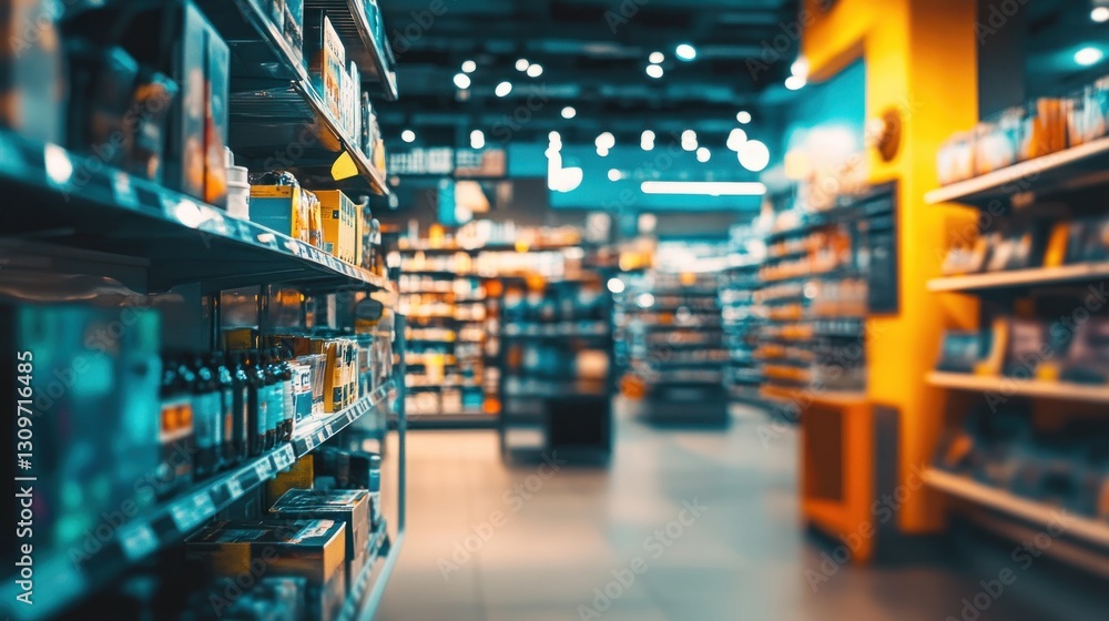 Inside a well-stocked grocery store, shelves filled with various products Inside a well-stocked grocery store, shelves filled with various products