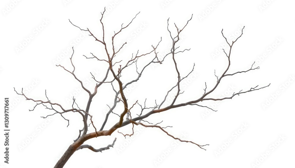 Bare, gnarled branches isolated against a pure white backdrop, image, texture Bare, gnarled branches isolated against a pure white backdrop, image, texture