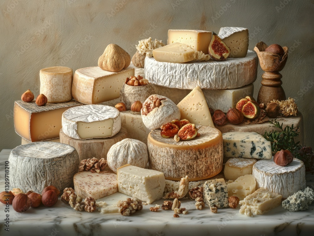 Fototapeta premium Cheese assortment arranged beautifully for a gourmet display
