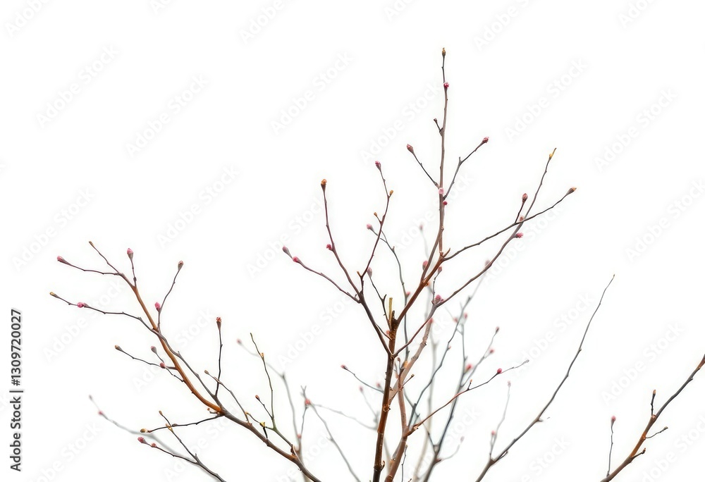Fototapeta premium Delicate, bare branches isolated against a pure white backdrop, botany, flora