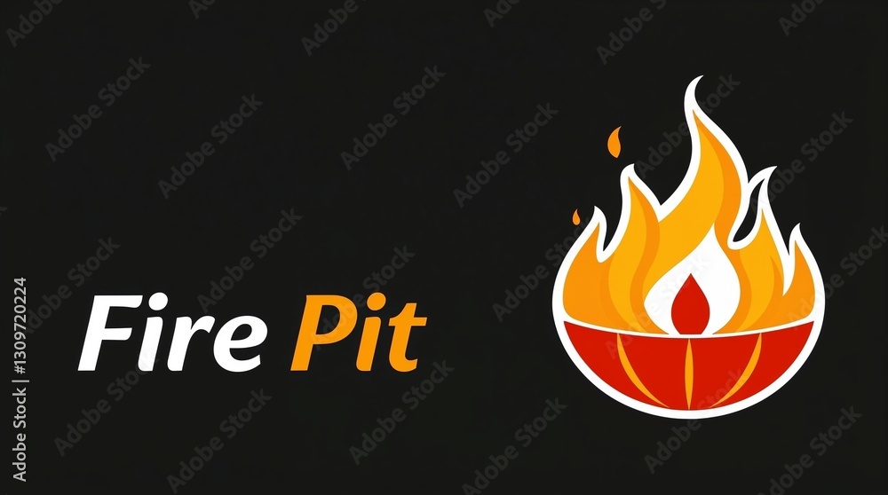 Fire pit logo with stylized flames on dark background Fire pit logo with stylized flames on dark background