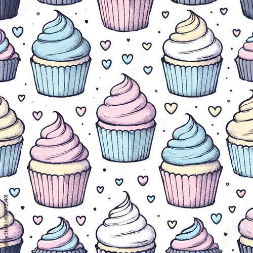 Foto Creamy Cupcakes Print Design in Vector