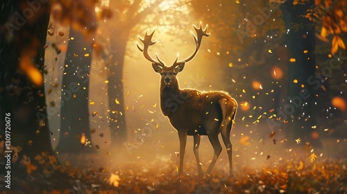 Majestic Stag in Autumnal Forest: A Golden Hour Dream