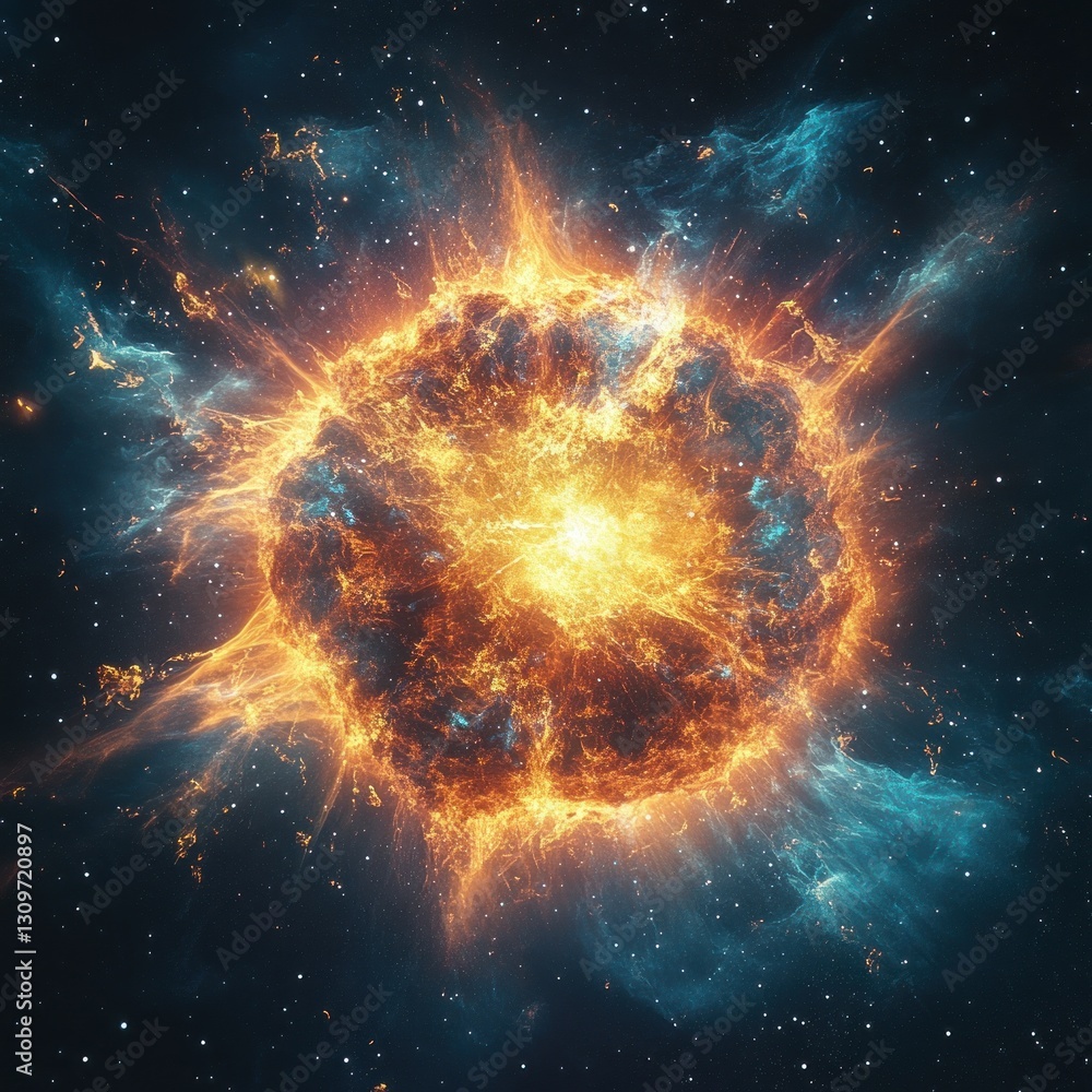 Fototapeta premium Cosmic Explosion: A Fiery Nebula in Deep Space
