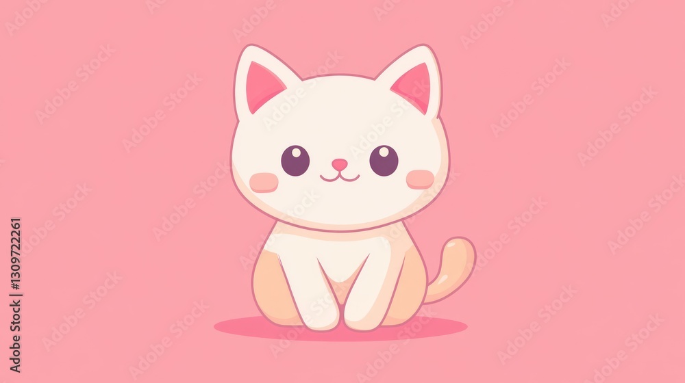 An adorable cartoon cat character sits and looks directly at the viewer An adorable cartoon cat character sits and looks directly at the viewer