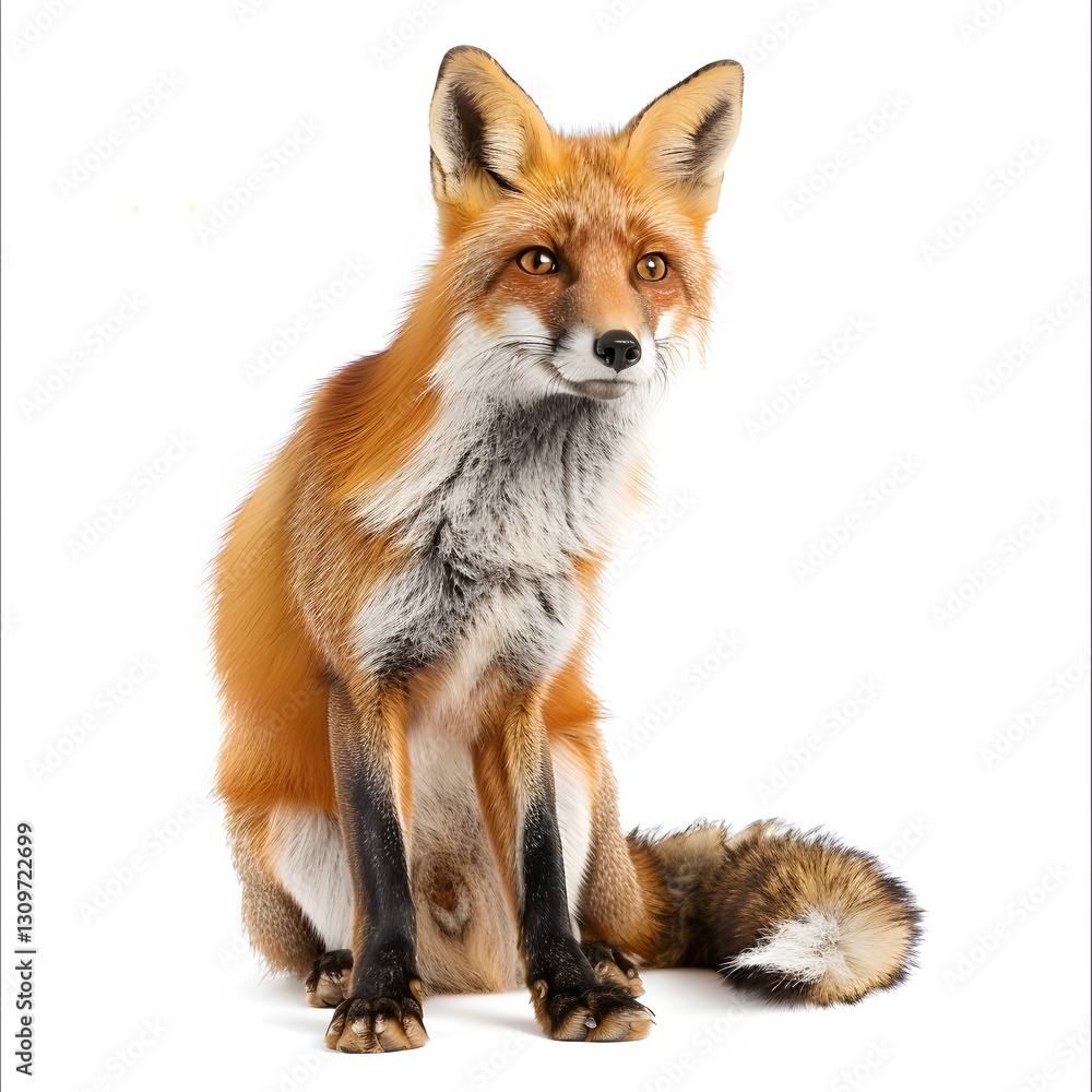 Fototapeta premium Majestic Red Fox Sitting Gracefully on White Background