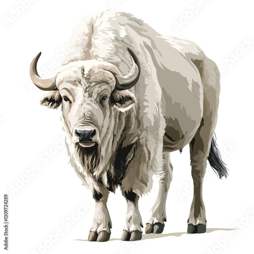 Majestic White Buffalo Isolated on White Background for Graphic Design Projects