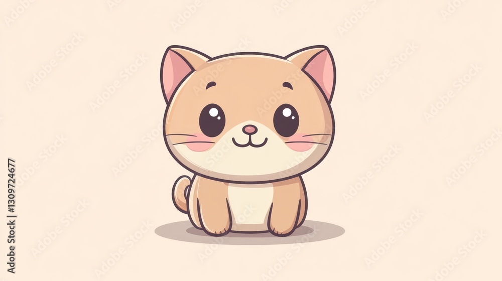 A Cute Cartoon Cat Sitting Facing the Viewer Directly A Cute Cartoon Cat Sitting Facing the Viewer Directly