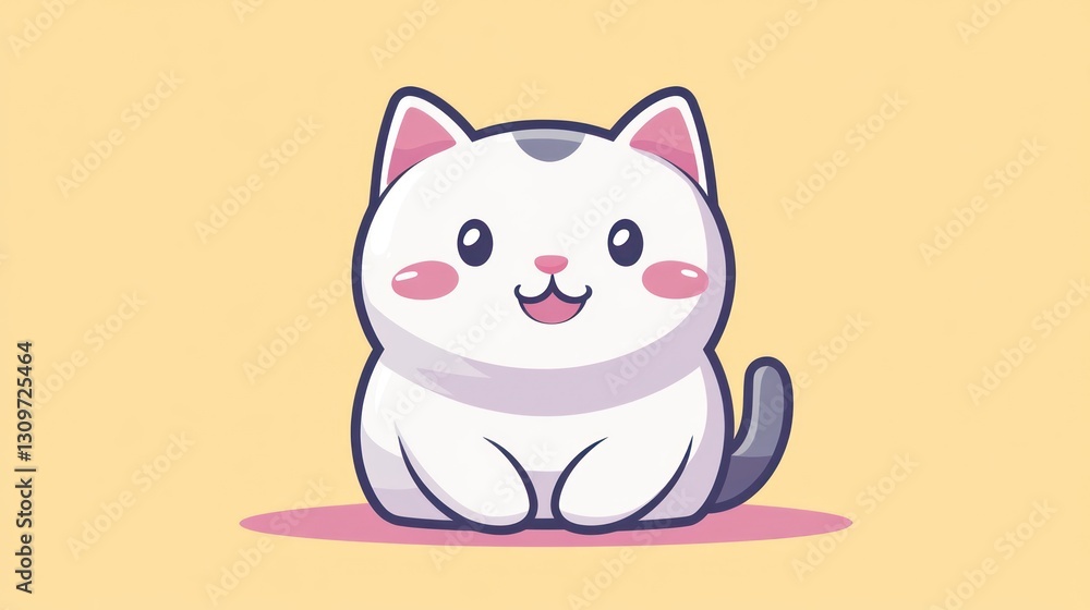 A cute cartoon cat with a happy expression sitting calmly A cute cartoon cat with a happy expression sitting calmly
