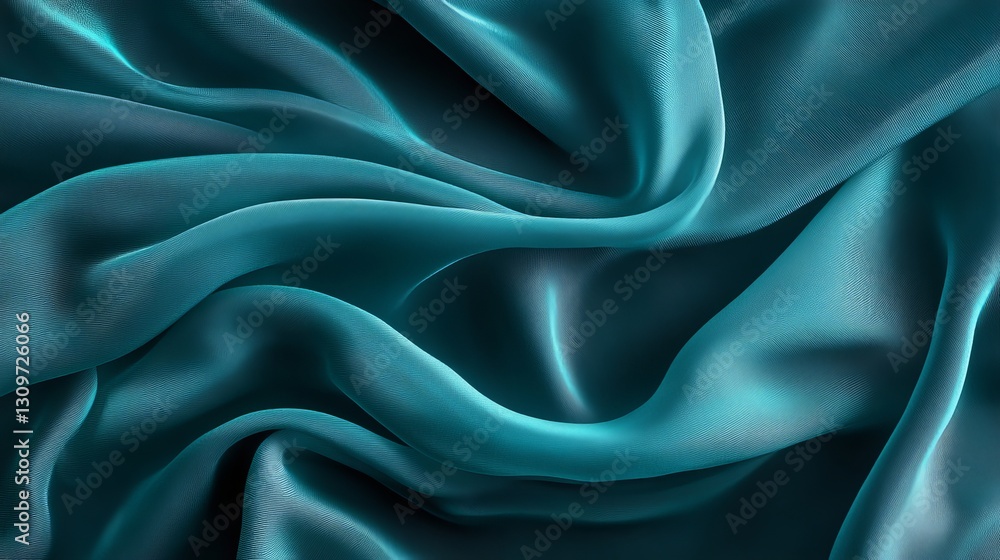 Obraz premium Elegant Teal Silk Fabric Drapery Soft Texture Background Teal Blue Smooth Waves Abstract Flowing Textile Material Design Element Luxurious Shiny 