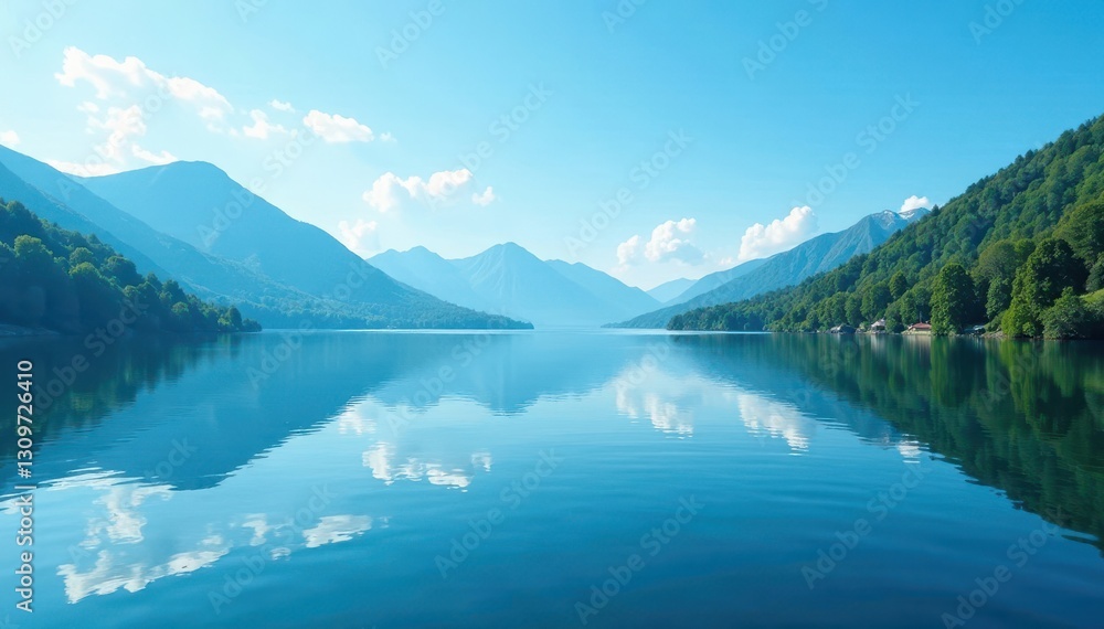 Serene blue lake, tranquil surface reflecting sky, scene, pond, relaxing Serene blue lake, tranquil surface reflecting sky, scene, pond, relaxing