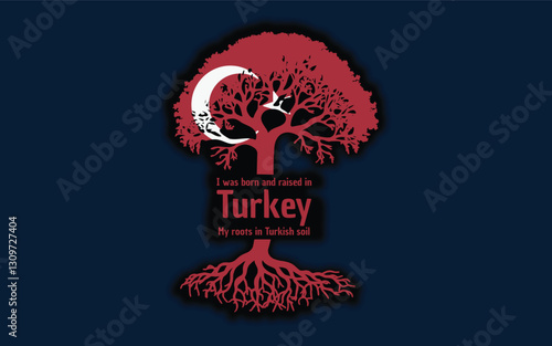 Turkish roots and symbolism: a tree with the Turkish flag, embodying national pride and love for nature