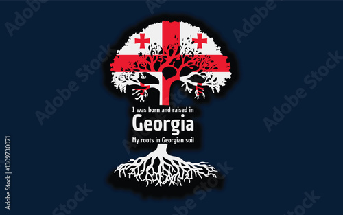 Georgian roots and symbolism: a tree with the Georgian flag, embodying national pride and love for nature	