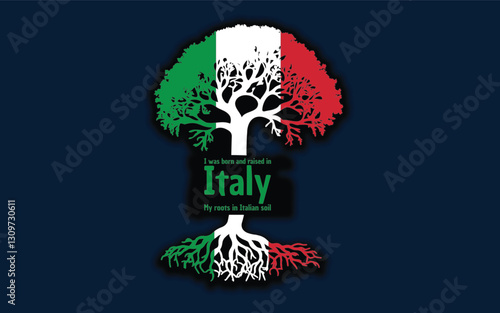 Italian roots and symbolism: a tree with the Italian flag, embodying national pride and love for nature