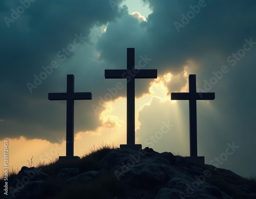 Three Crosses Silhouette at Sunset
