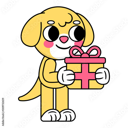 cute dog holding a giftbox
