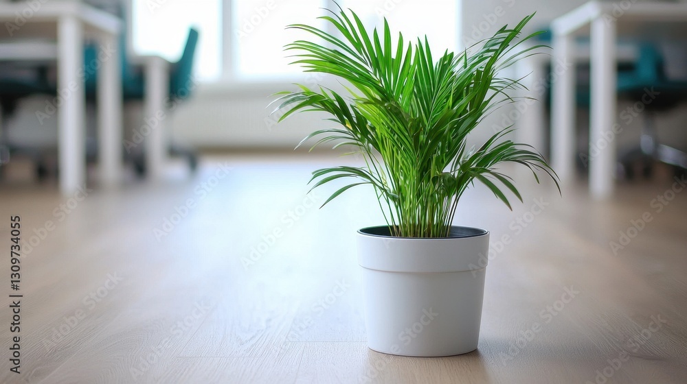 Fototapeta premium Lush Green Potted Plant Enhancing Modern Office Interior Design